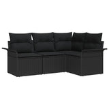 Garden Sofa Set with Cushion 4 pcs Black Poly Rattan - Front View