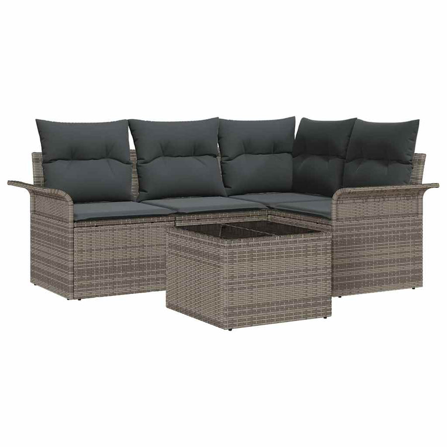 Garden Sofa Set 5 pcs Grey Poly Rattan