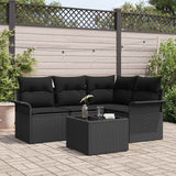 Garden Sofa Set with Cushion 5 pcs Black Poly Rattan