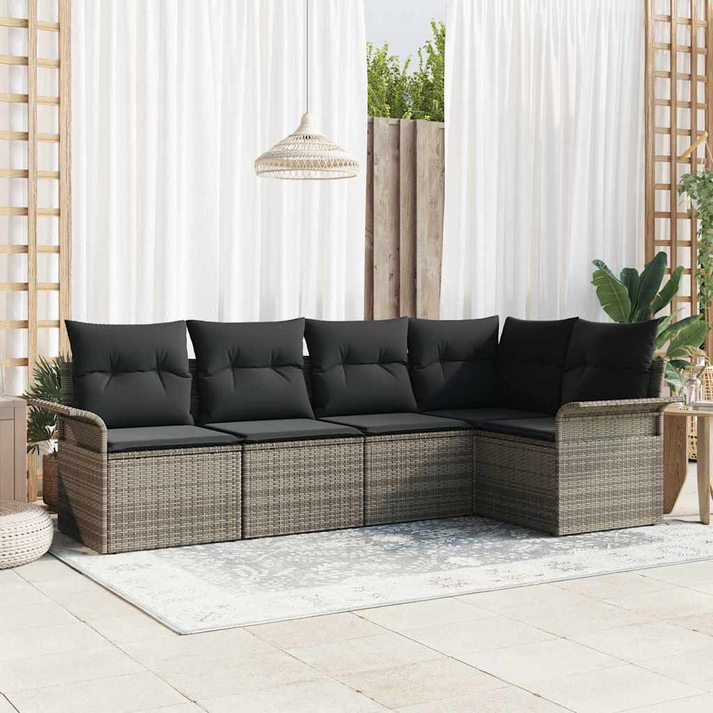 Garden Sofa Set with Cushion Manual 5 pcs Grey Poly Rattan