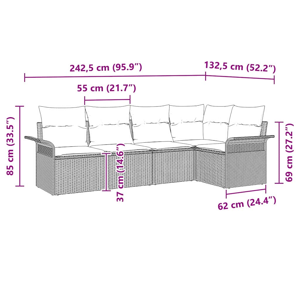 Garden Sofa Set with Cushion Manual 5 pcs Grey Poly Rattan