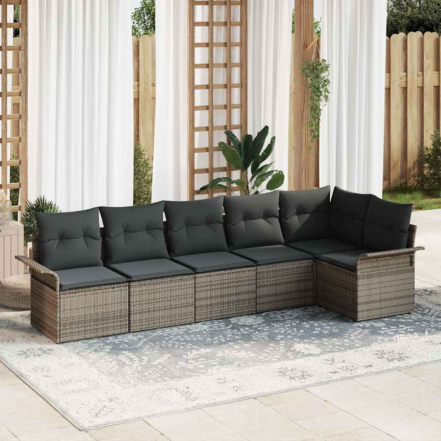 Garden Sofa Set 6 pcs Grey Poly Rattan