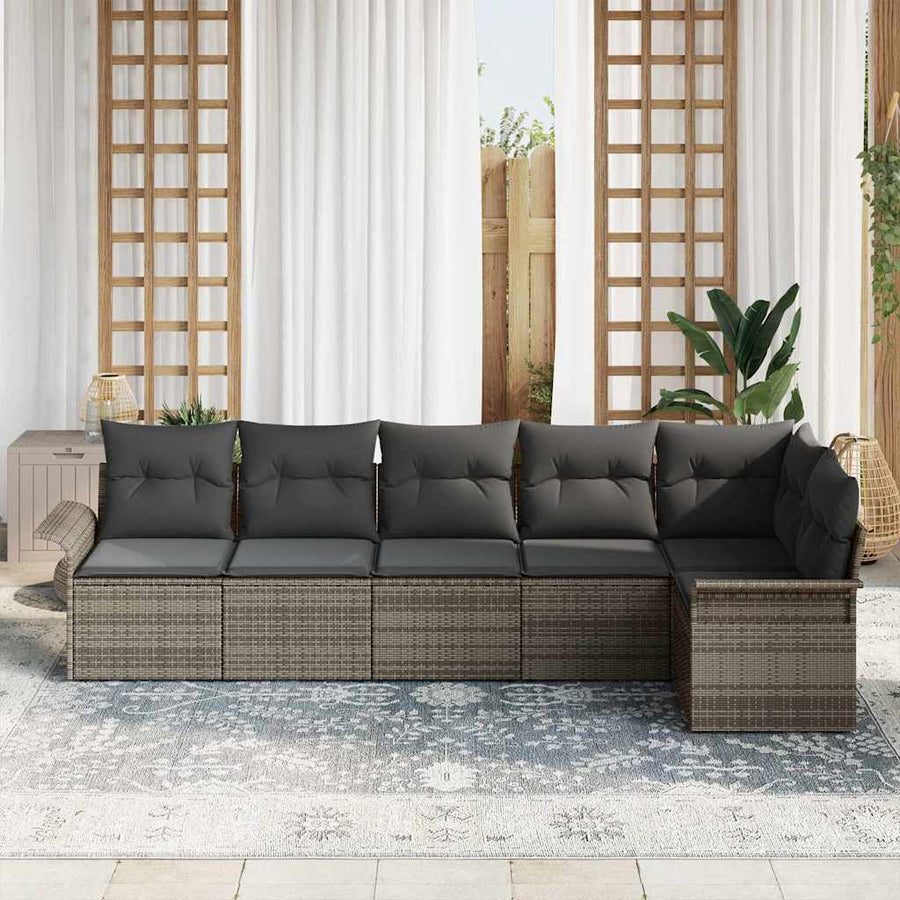 Garden Sofa Set 6 pcs Grey Poly Rattan