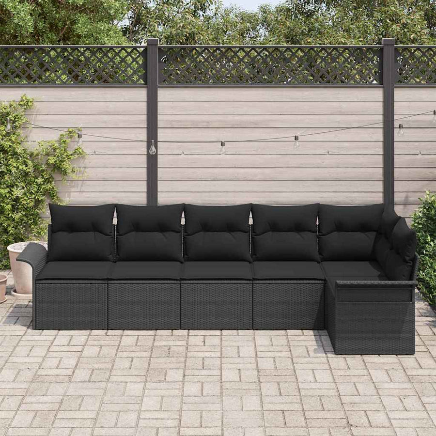 Garden Sofa Set 6 pcs Black Poly Rattan
