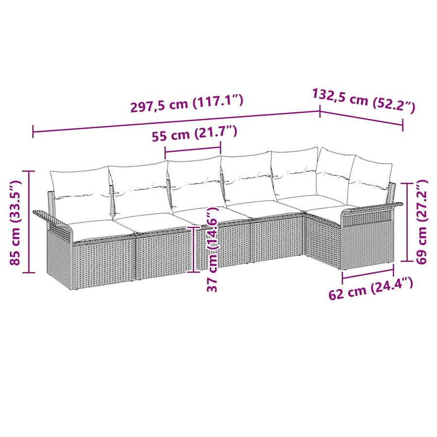 Garden Sofa Set 6 pcs Black Poly Rattan