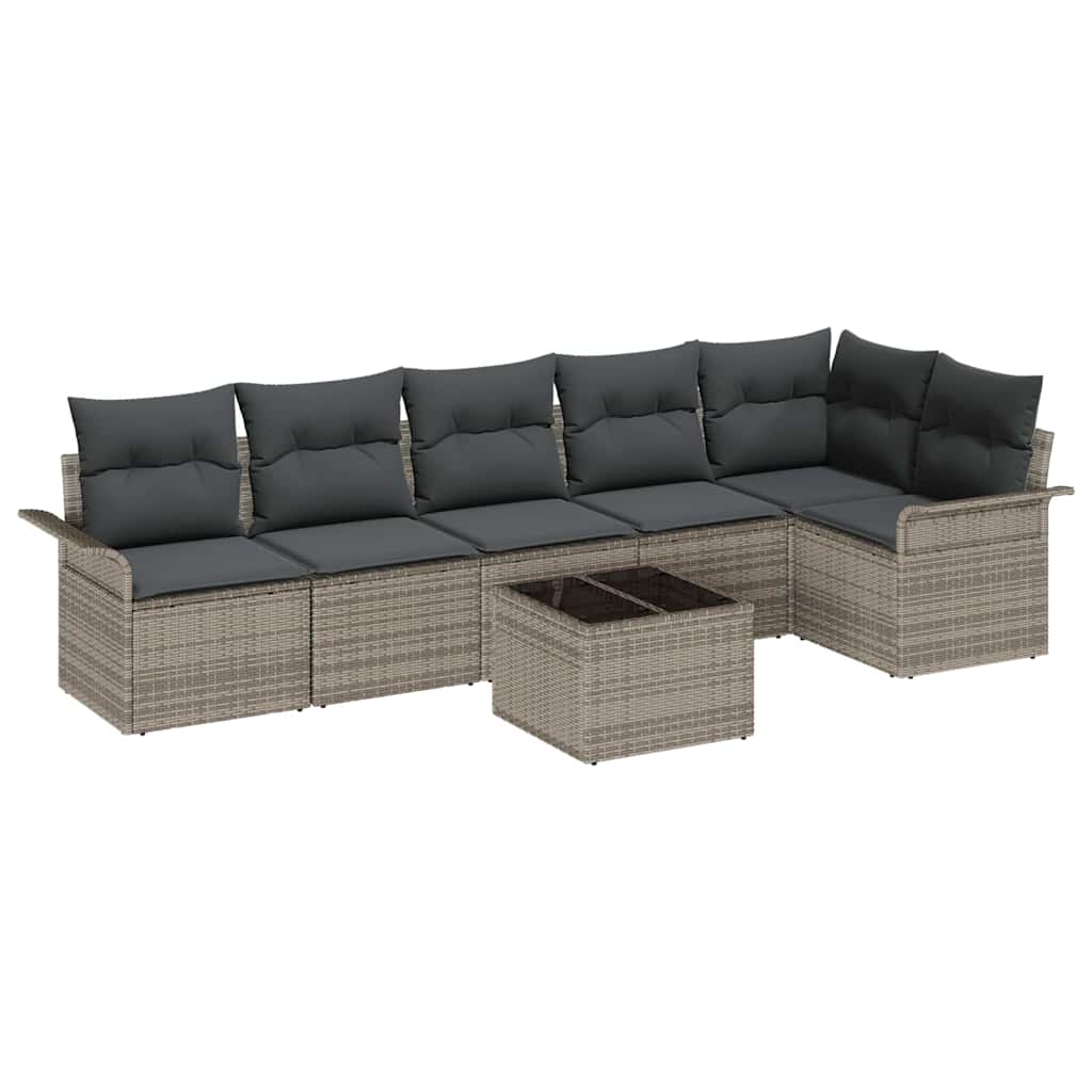 Garden Sofa Set with Cushion 7 pcs Grey Poly Rattan