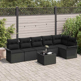 Garden Sofa Set with Cushion 7 pcs Black Poly Rattan