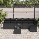 Garden Sofa Set with Cushion 7 pcs Black Poly Rattan - Side View