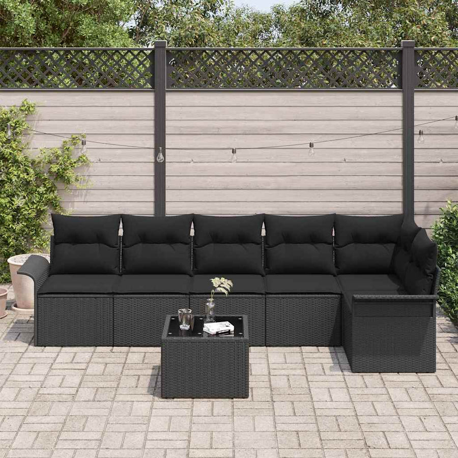 Garden Sofa Set 7 pcs Black Poly Rattan