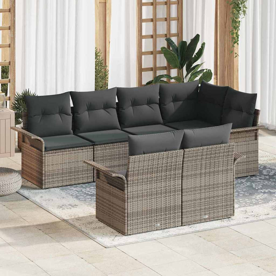Garden Sofa Set 7 pcs Grey Poly Rattan