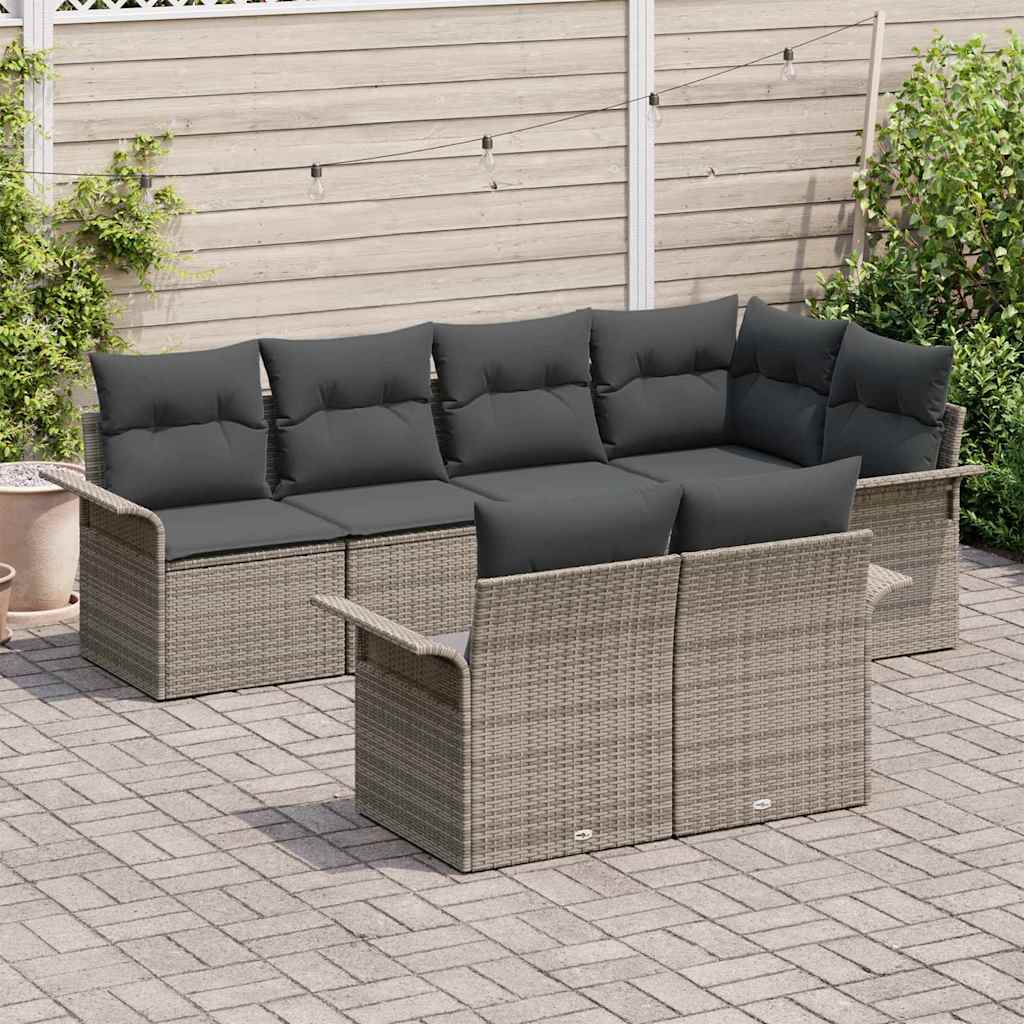 Garden Sofa Set with Cushion 7 pcs Grey Poly Rattan