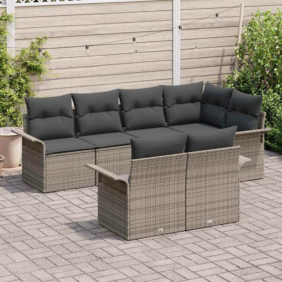 Garden Sofa Set 7 pcs Grey Poly Rattan
