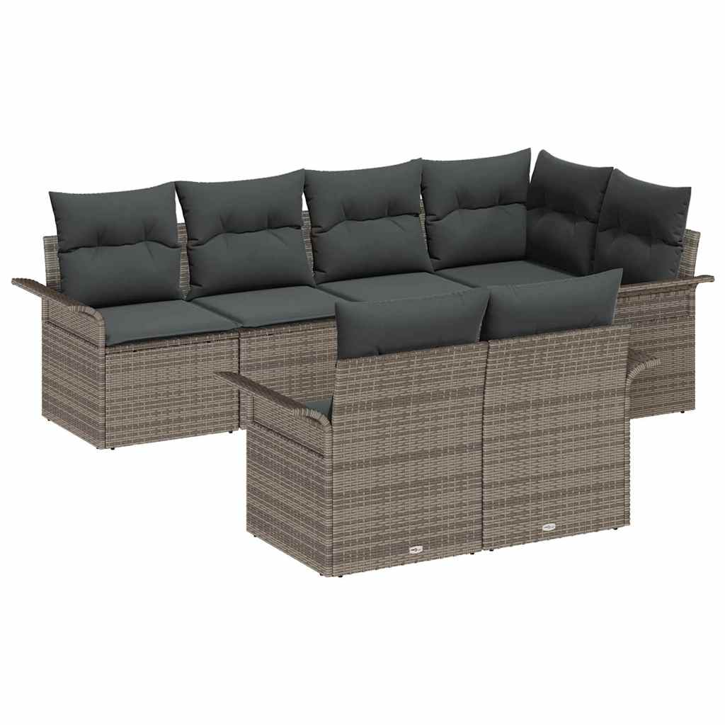 Garden Sofa Set with Cushion 7 pcs Grey Poly Rattan