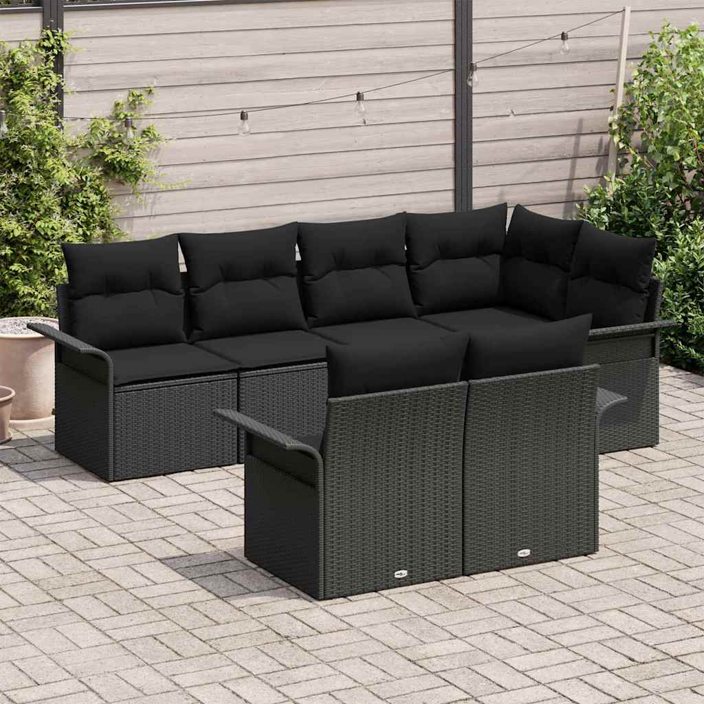 Garden Sofa Set 7 pcs Black Poly Rattan