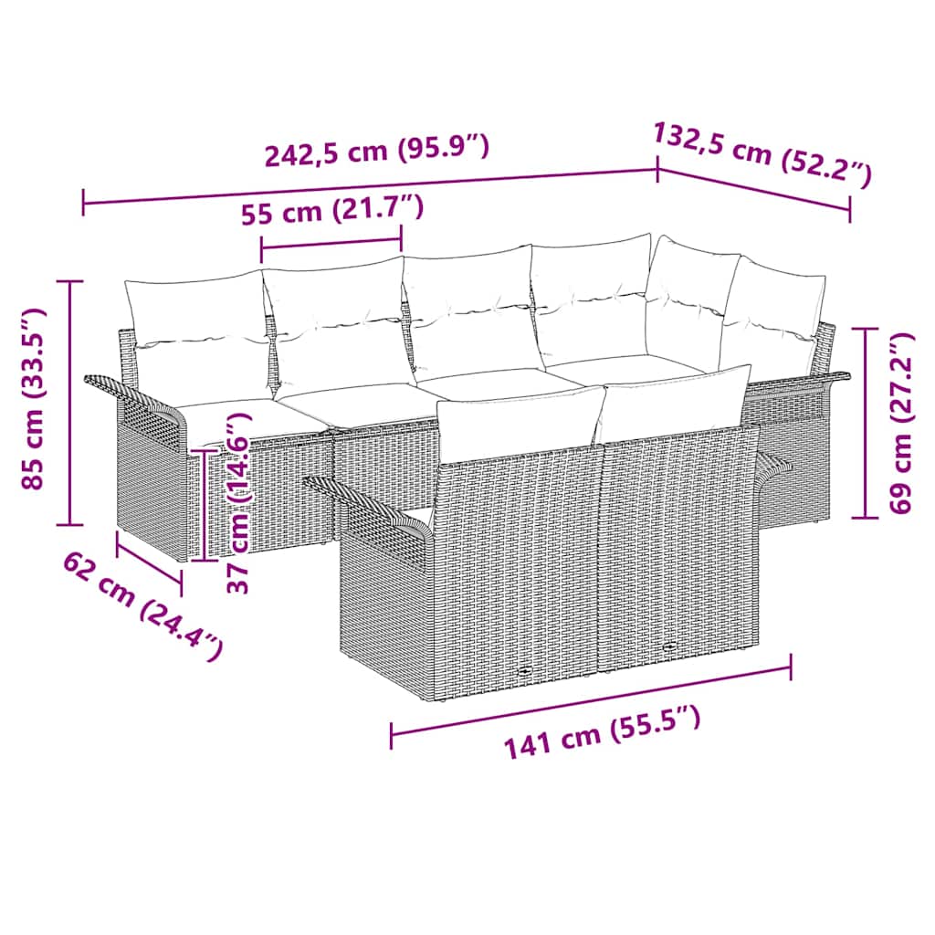Garden Sofa Set 7 pcs Black Poly Rattan