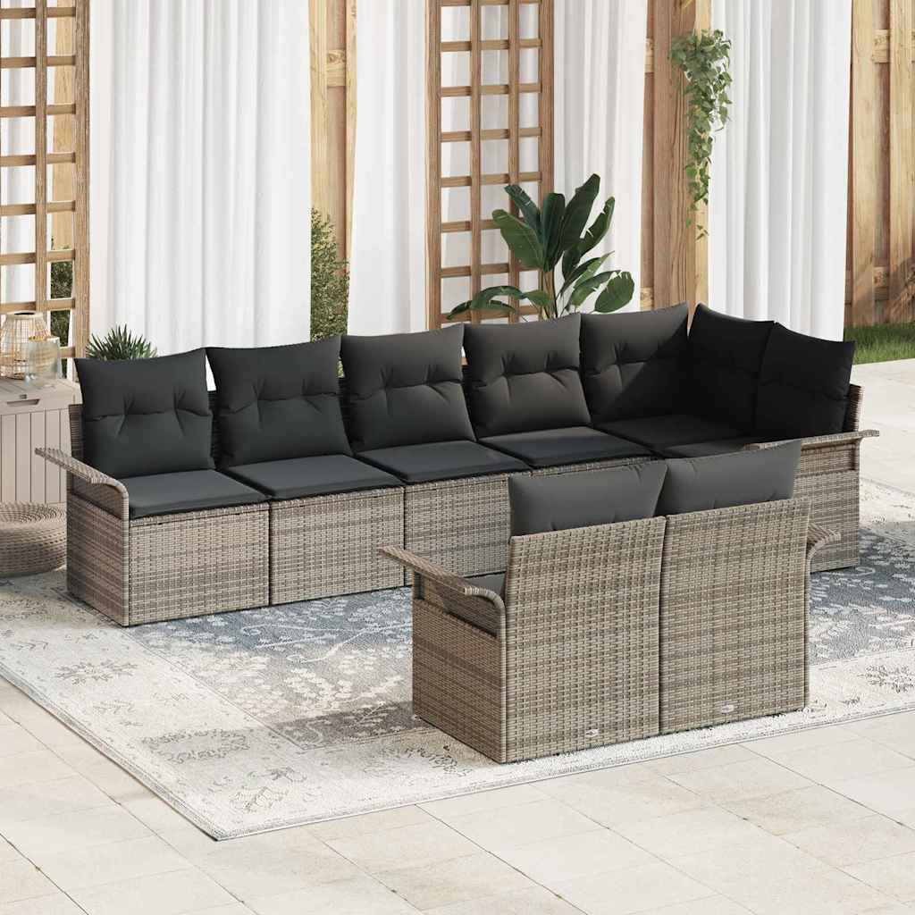 Garden Sofa Set with Cushion 8 pcs Grey Poly Rattan