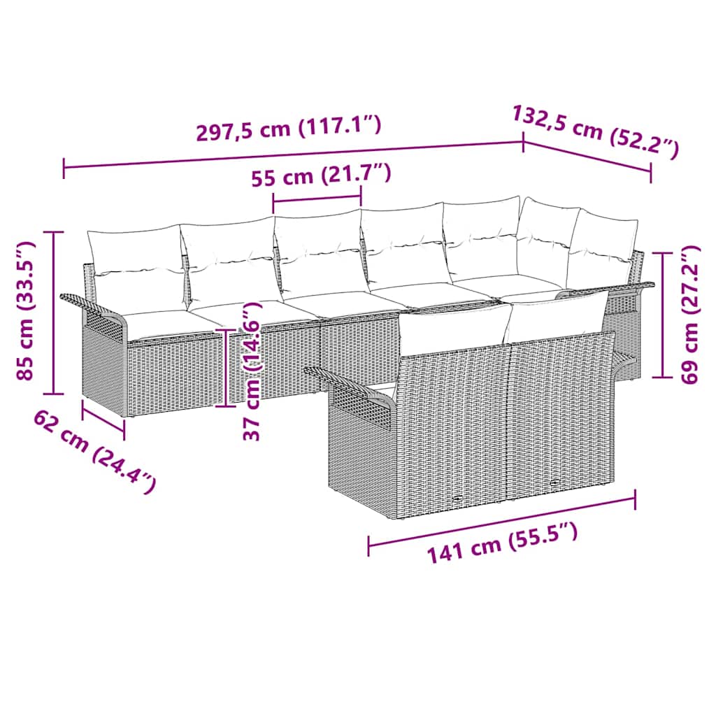 Garden Sofa Set with Cushion 8 pcs Grey Poly Rattan