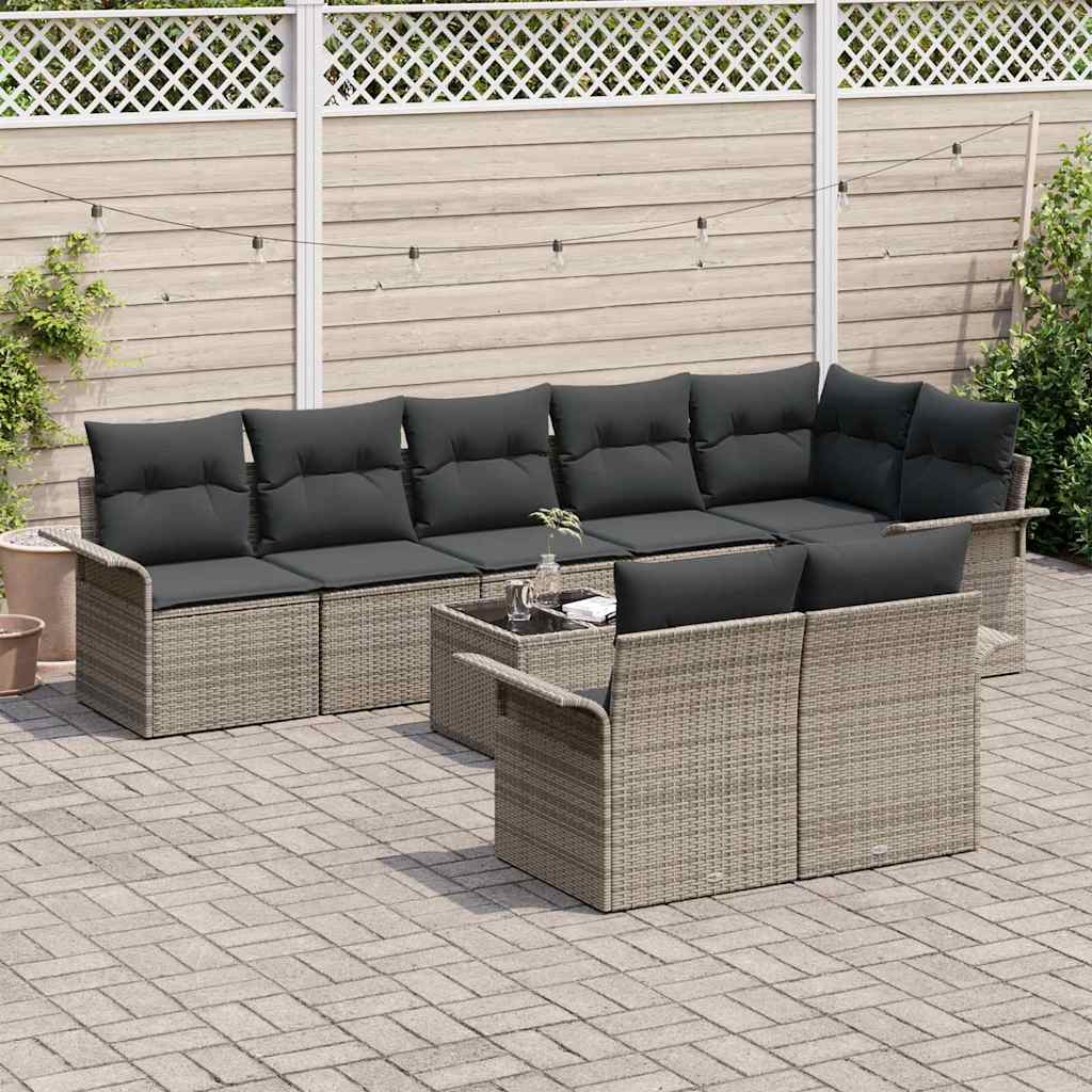 Garden Sofa Set with Cushion 9 pcs Grey Poly rattan