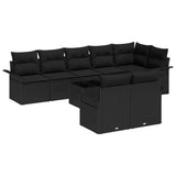 Garden Sofa Set with Cushion 9 pcs Black Poly rattan - Front View