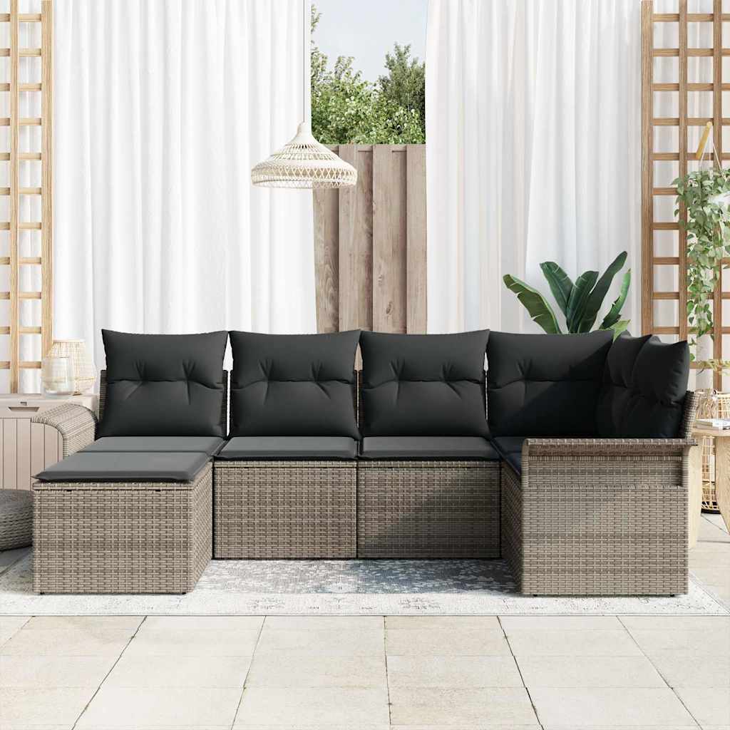 Garden Sofa Set with Cushion 6 pcs Grey Poly Rattan