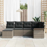 Garden Sofa Set with Cushion 6 pcs Grey Poly Rattan - Side View