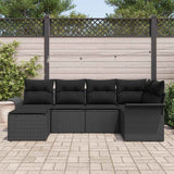 Garden Sofa Set with Cushion 6 pcs Black Poly Rattan