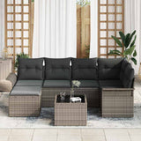 Garden Sofa Set with Cushion 7 pcs Grey Poly Rattan