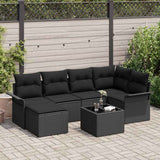 Garden Sofa Set with Cushion 7 pcs Black Poly Rattan