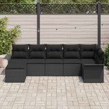 Garden Sofa Set with Cushion 7 pcs Black Poly rattan - Side View