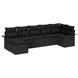 Garden Sofa Set with Cushion 7 pcs Black Poly rattan - Front View