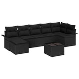 Garden Sofa Set with Cushion 8 pcs Black Poly Rattan - Front View