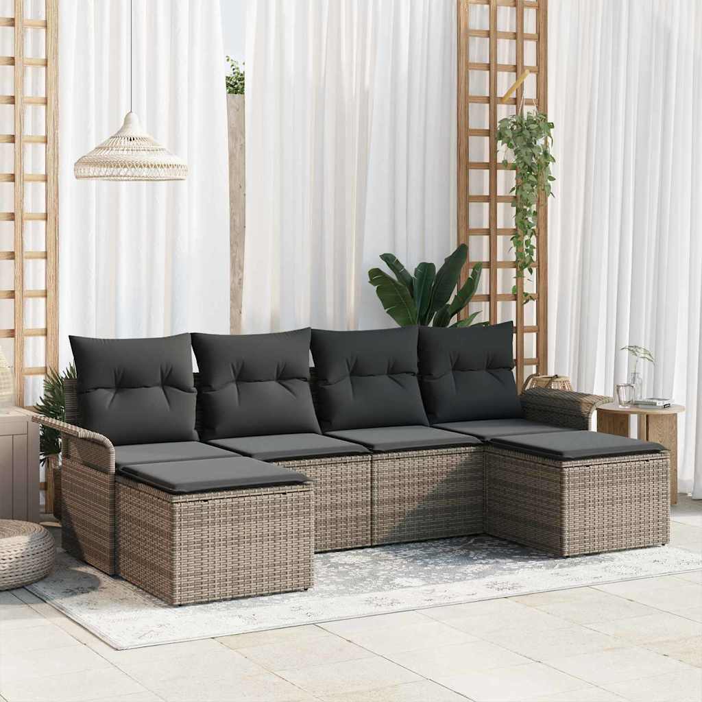 Garden Sofa Set with Cushion 6 pcs Grey Poly Rattan