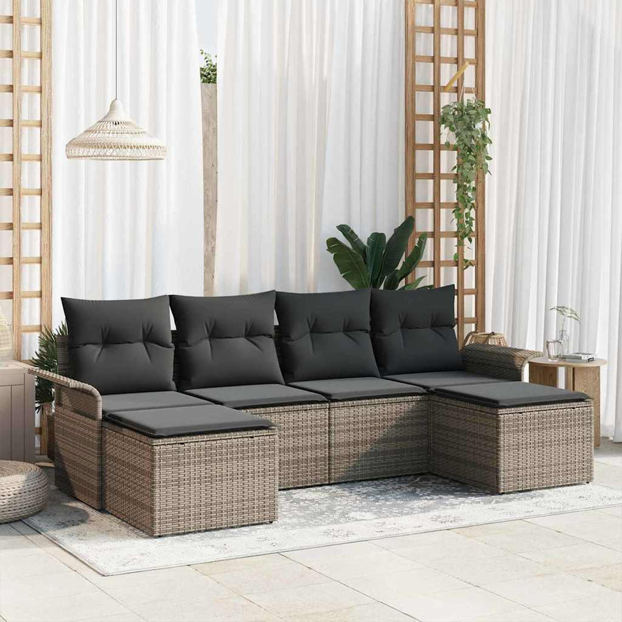 Garden Sofa Set 6 pcs Grey Poly Rattan