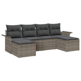 Garden Sofa Set with Cushion 6 pcs Grey Poly Rattan - Front View