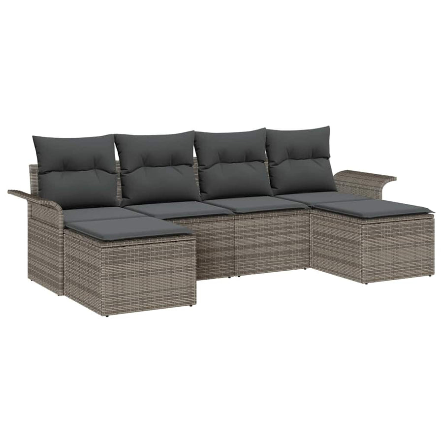 Garden Sofa Set 6 pcs Grey Poly Rattan
