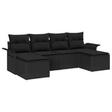Garden Sofa Set with Cushion 6 pcs Black Poly Rattan - Front View