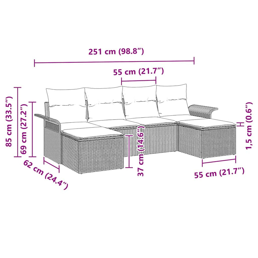Garden Sofa Set 6 pcs Black Poly Rattan