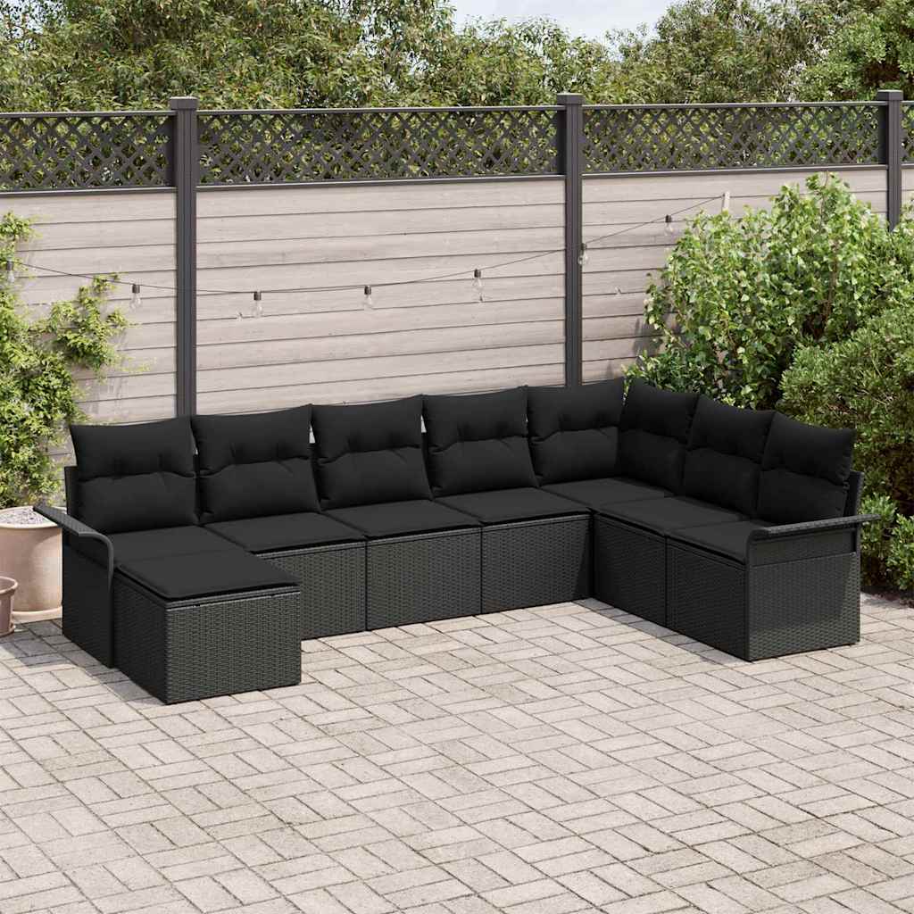 Garden Sofa Set with Cushion 8 pcs Black Poly Rattan