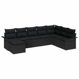 Garden Sofa Set with Cushion 8 pcs Black Poly Rattan - Front View