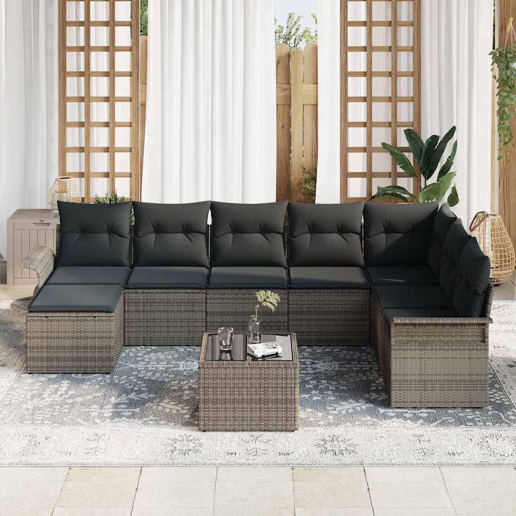 Garden Sofa Set 9 pcs Grey Poly Rattan