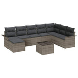 Garden Sofa Set 9 pcs Grey Poly Rattan - Front View