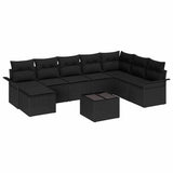 Garden Sofa Set with Cushion 9 pcs Black Poly Rattan - Front View