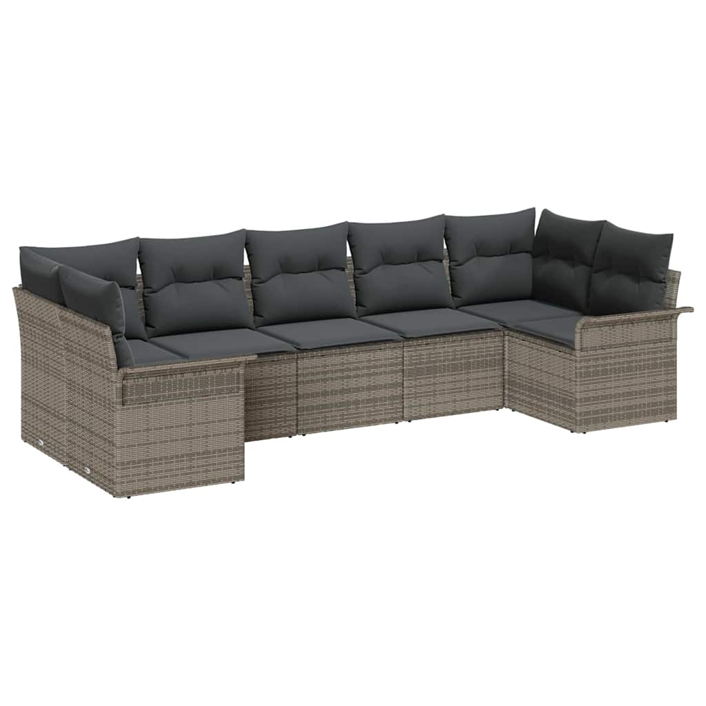 Garden Sofa Set with Cushion 7 pcs Grey Poly Rattan