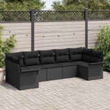 Garden Sofa Set with Cushion 7 pcs Black Poly Rattan