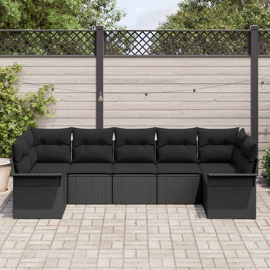 Garden Sofa Set with Cushion 7 pcs Black Poly Rattan