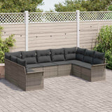 Garden Sofa Set with Cushion 9 pcs Grey Poly Rattan - Side View