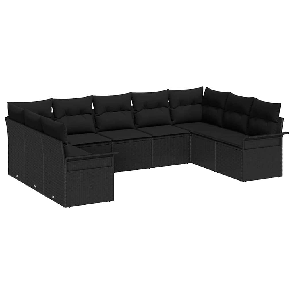 Garden Sofa Set with Cushion Black Poly Rattan