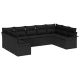 Garden Sofa Set with Cushion Black Poly Rattan - Front View