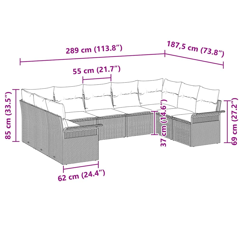 Garden Sofa Set with Cushion Black Poly Rattan