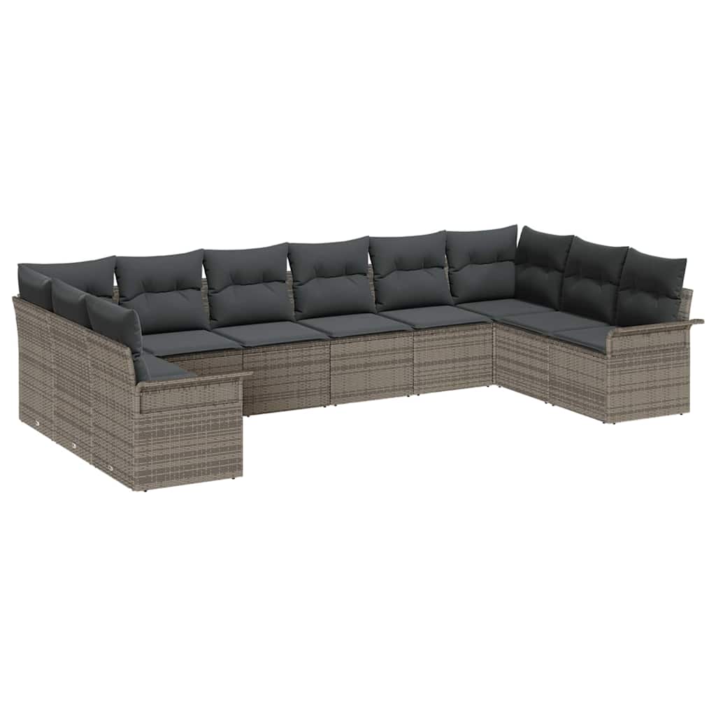 Garden Sofa Set with Cushion 10 pcs Grey Poly Rattan
